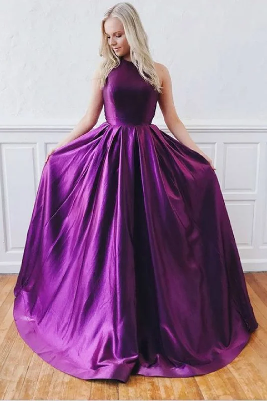 Women's Evening Apparel Ball Gown Criss Cross Back Purple Prom Dress