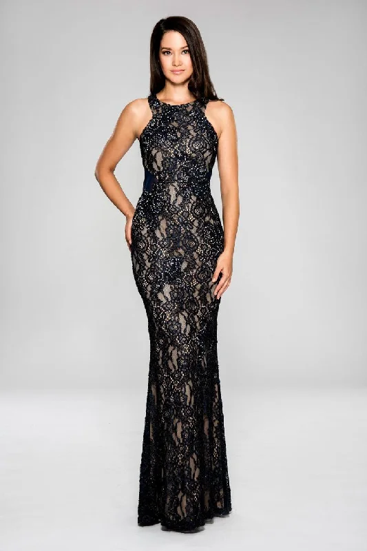 Women's Transitional Outfit Cachet - 58250ZSC Halter Neck Embellished Lace Evening Gown