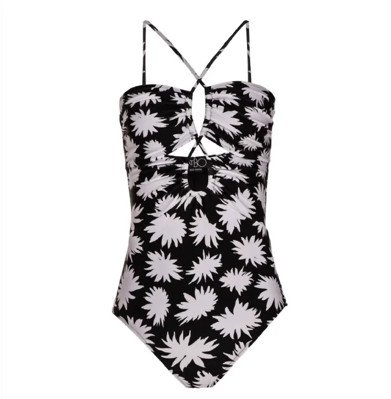 Casual Chic for Women Women's Dahlia Floral One-Piece Swimsuit In Black/white