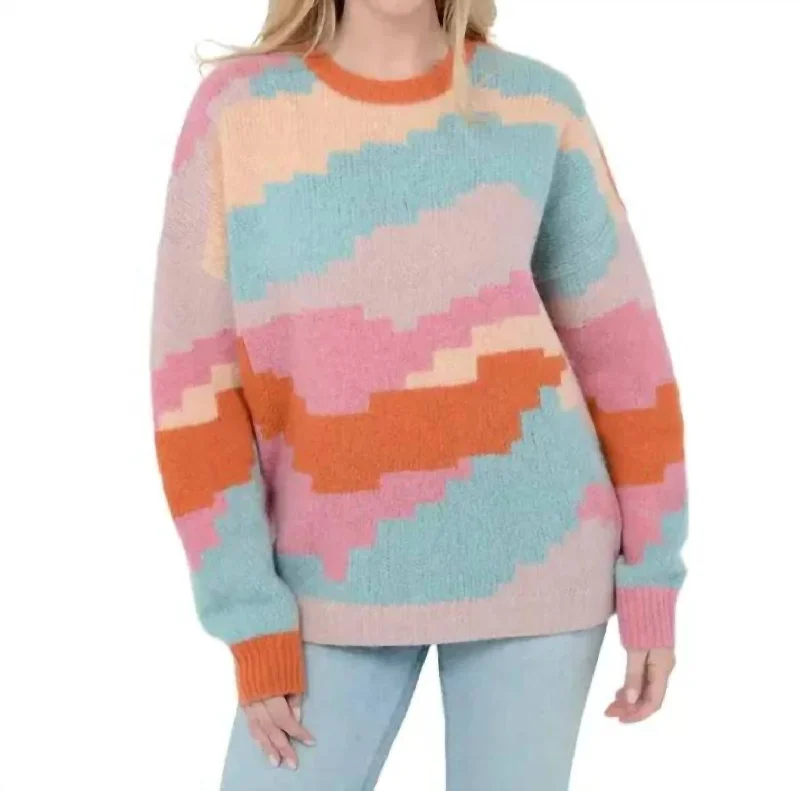 Clothing Sale Ersa Sweater In Multi Blue Pink