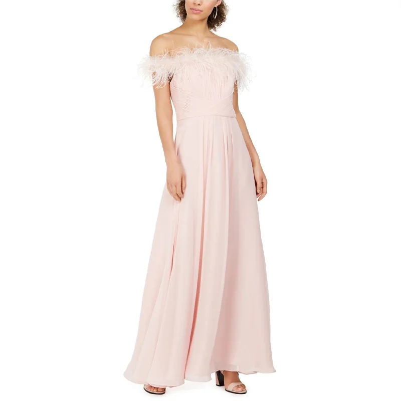 Bold and Elegant Women's Fashion Eliza J Womens Faux-Feather Gown Off-Shoulder Dress