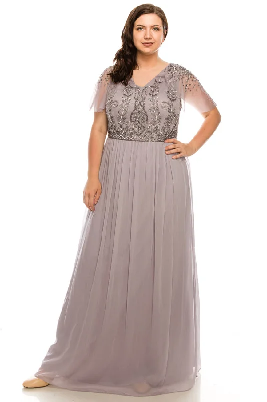 Clothes For Woman Adrianna Papell - AP1E203734WSC Beaded V-Neck A-Line Gown