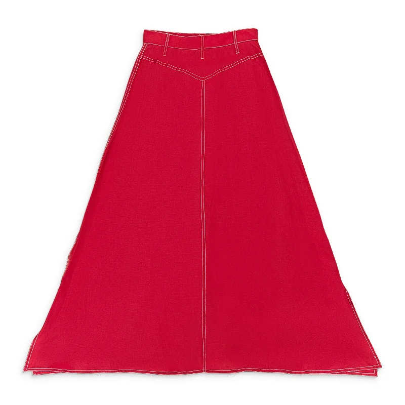 Sophisticated Women's Fashion INES CONSTRAST STITCHED RED MAXI SKIRT