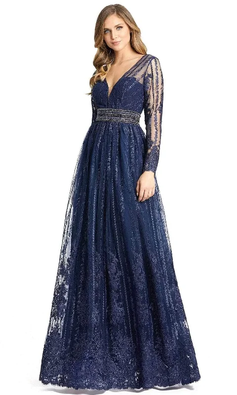 Women's Elegant Formal Outfit Mac Duggal 66591 - Embroidered V-Neck Formal Gown