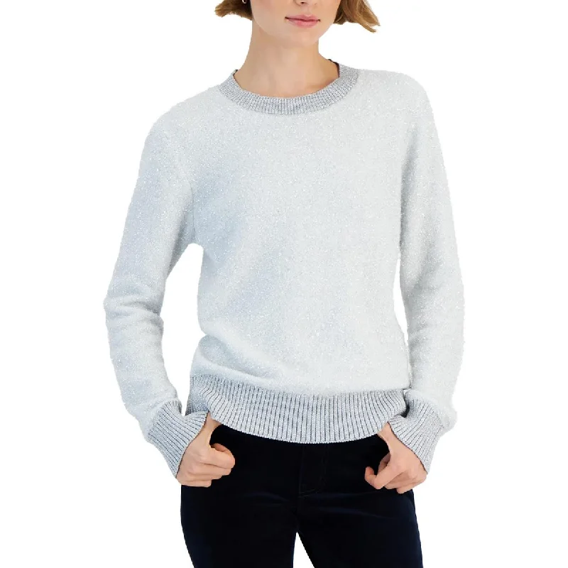 Casual Fashion Trends for Women Womens Metallic Long Sleeve Crewneck Sweater