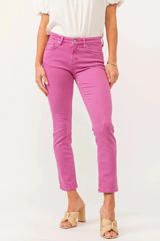 Comfortable Loungewear for Women Blaire Mid Rise Slim Straight Jean In Carnation Pink