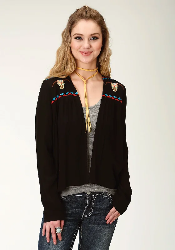 Affordable Women's Attire Roper Womens Black Cotton Blend Blended Crepe Cardigan