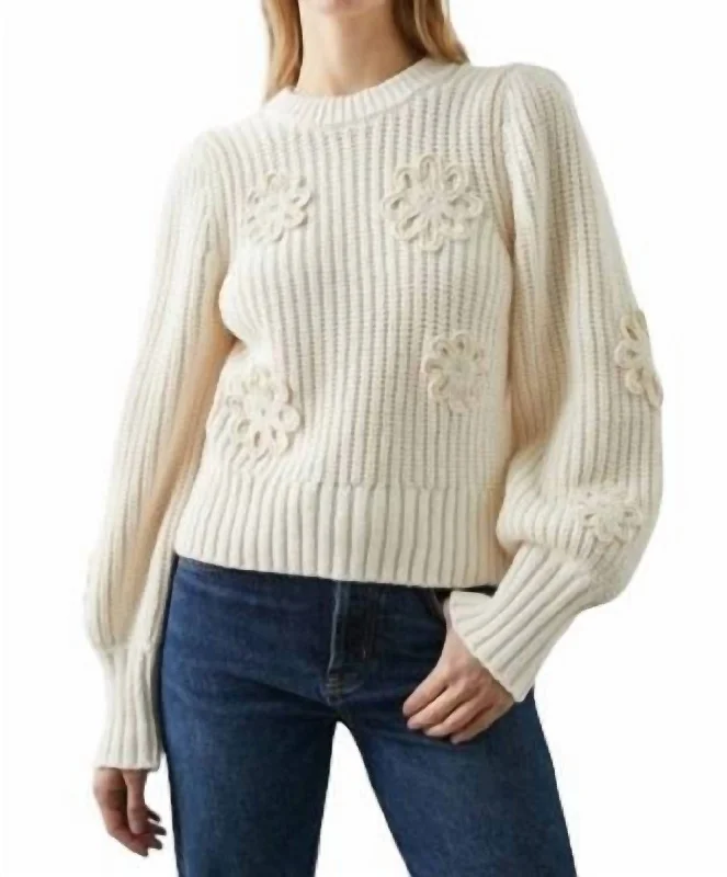 Women's Contemporary Apparel Romy Sweater In Ivory Crochet Daisies