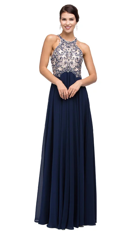 Clothing Sale Dancing Queen 9776SC Halter Neck Embellished Chiffon Gown