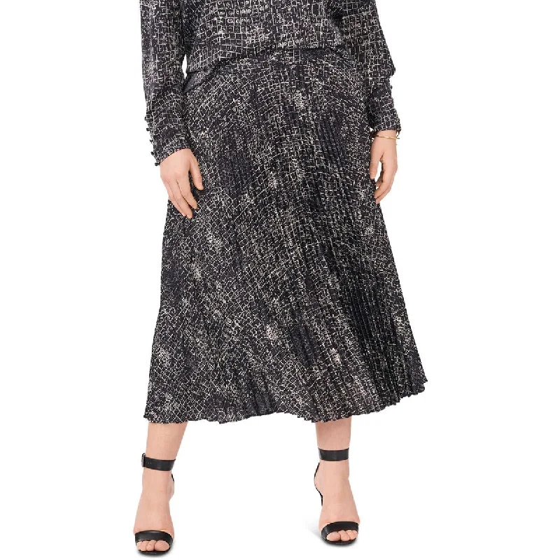 Women's Chic Outerwear Outfit Plus Womens Print Midi Pleated Skirt