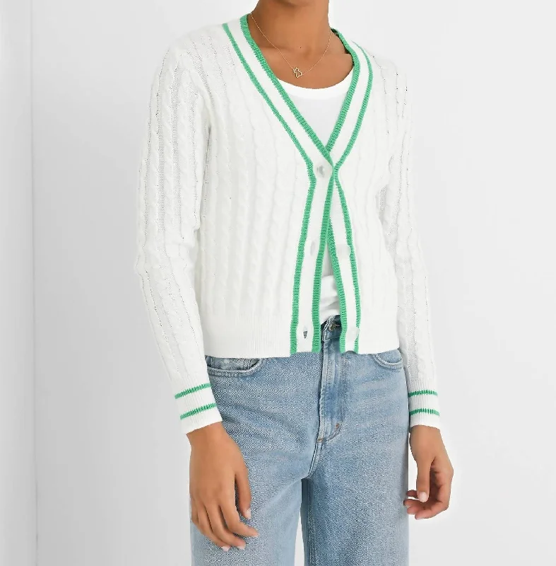 Women's Clothing for Every Season and Trend Cable Varsity Cardigan In White/clover