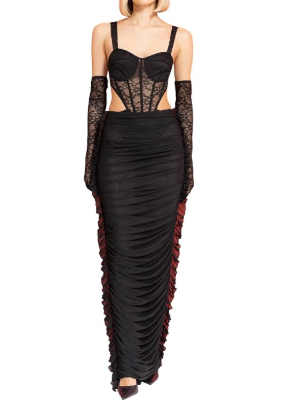 Women's Holiday Apparel Shirred Mesh Maxi Skirt In Black