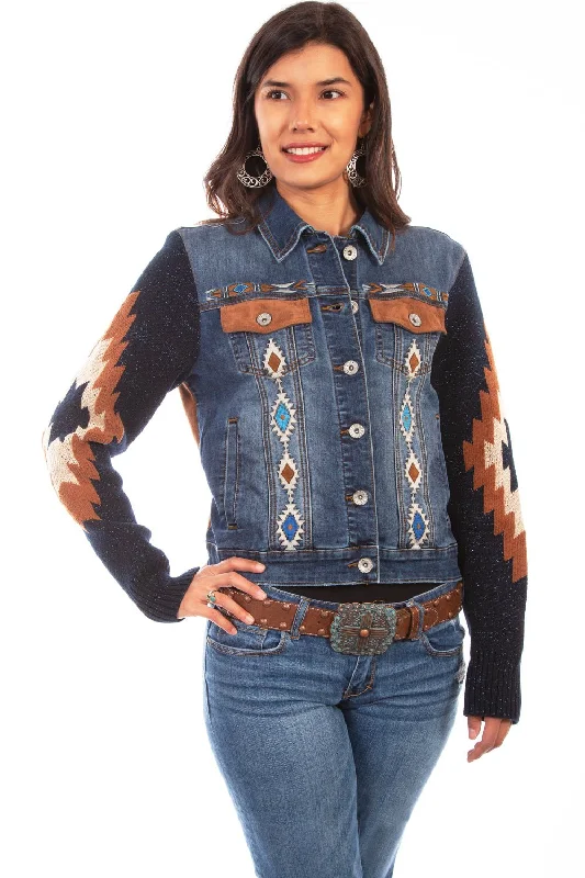 Comfortable Outfit For Women Scully Womens Denim Cotton Blend Aztec Embroidered Jacket