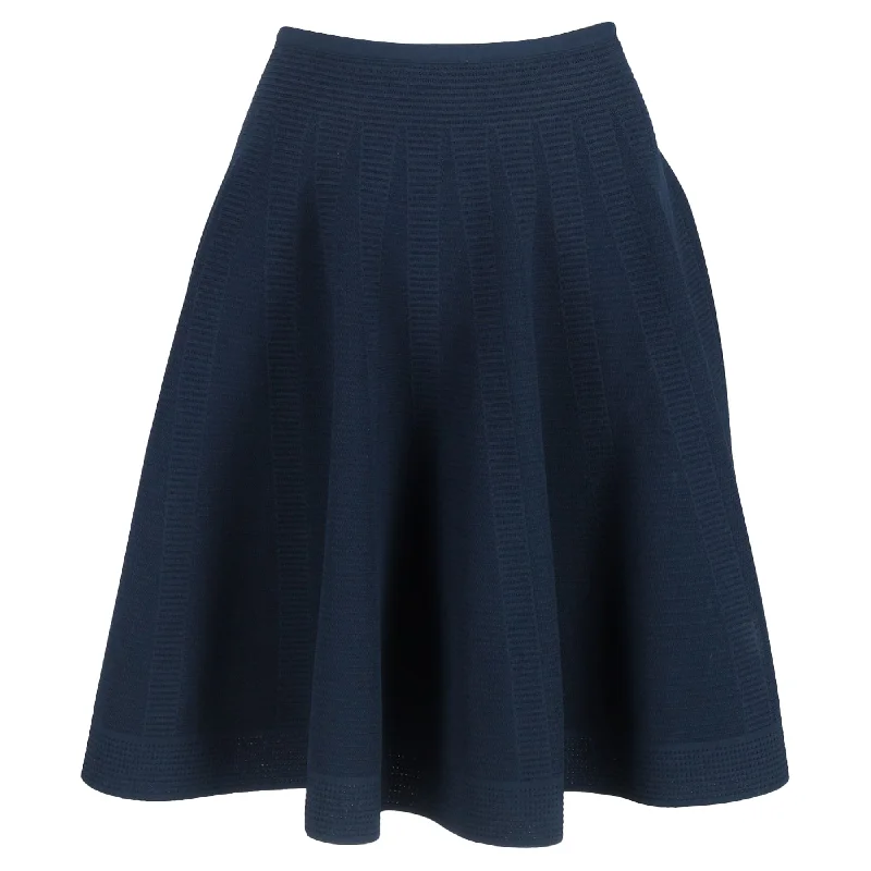 Luxury Women's Clothes Alaïa Flared A-Line Skirt in Navy Blue Wool