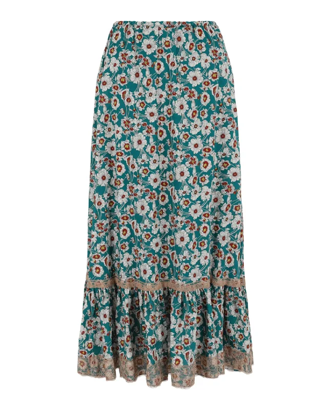 Clothing Sales Lace-Trimmed Floral Maxi Skirt