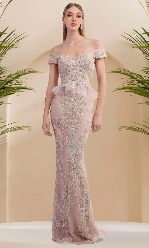 Early Bird Offer Janique 9639 - Beaded Off Shoulder Gown