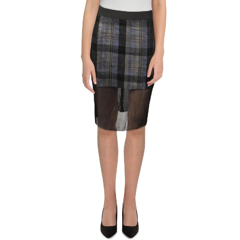 Comfortable Women's Clothing Womens Mesh Plaid Pencil Skirt