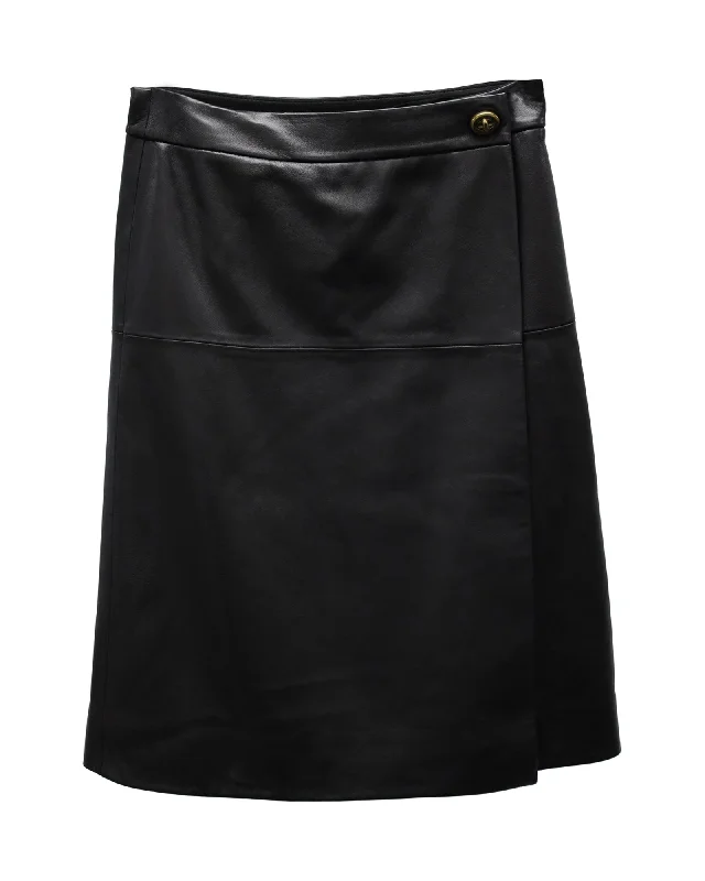 Women's Fashion Essentials Coach Wrap Skirt in Black Lambskin Leather