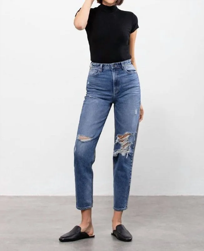 Women's Clothing For Special Occasions Two Tone Distressed Tapered Jeans In Medium Wash