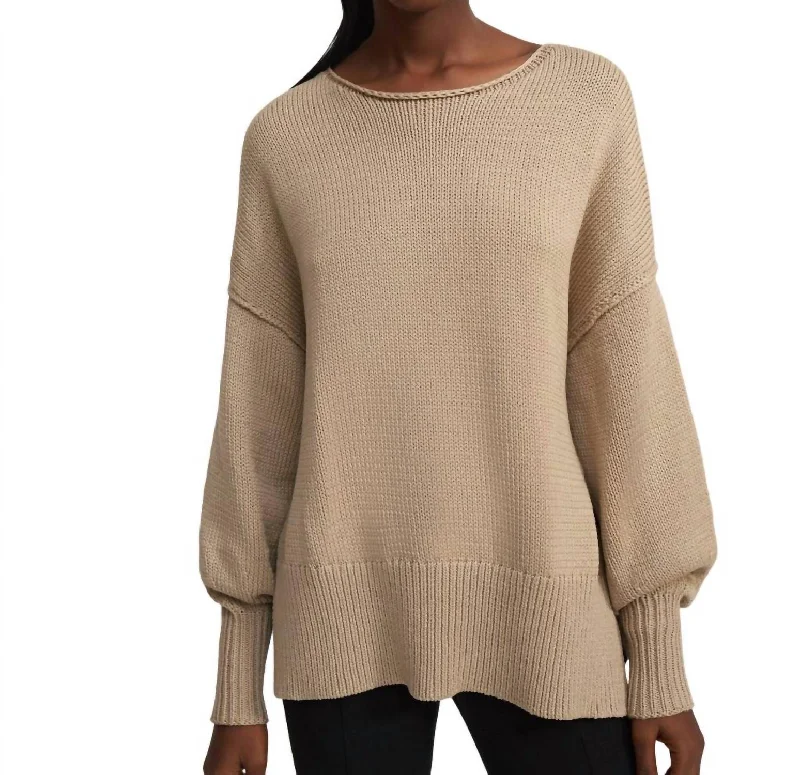 Trendy Women's Outfits for Casual Wear Cotton Chainette Chunky Pullover Sweater In Light Oat