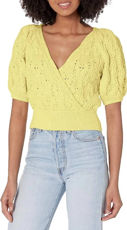 Women's Clothing With Trendy Designs Elowen Short Sleeve Loose Knit Sweater In Lime Green