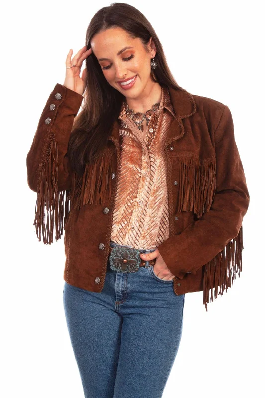 Women's Activewear Attire Scully Womens Cowgirl Fringe Cafe Brown Leather Leather Jacket