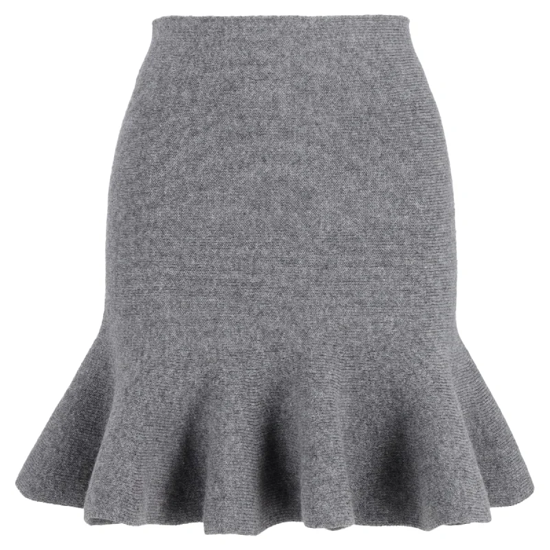 Online Clothing Boutiques Jil Sander Knitted Mini High-Waisted Trumpet Skirt in Grey Wool