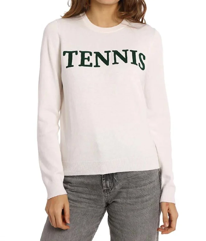 Fashionable Women's Clothes Sport Crew Neck Sweater In Tennis White