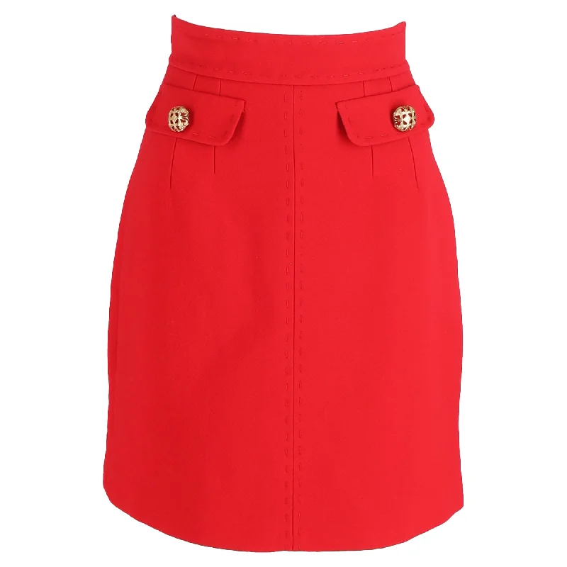 Women Apparel Dolce & Gabbana Button Detail Skirt in Red Wool