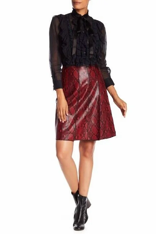 Timeless Women's Clothing Leather Snake Embossed Pleated Skirt In Red/black