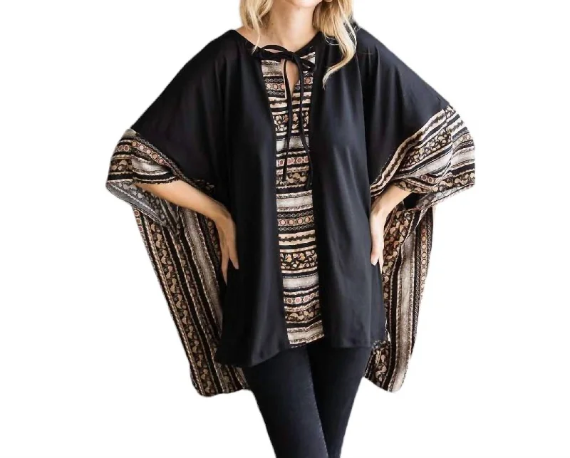 Stylish Outerwear Clothing For Women Cindy One Size Poncho Top In Black/brown