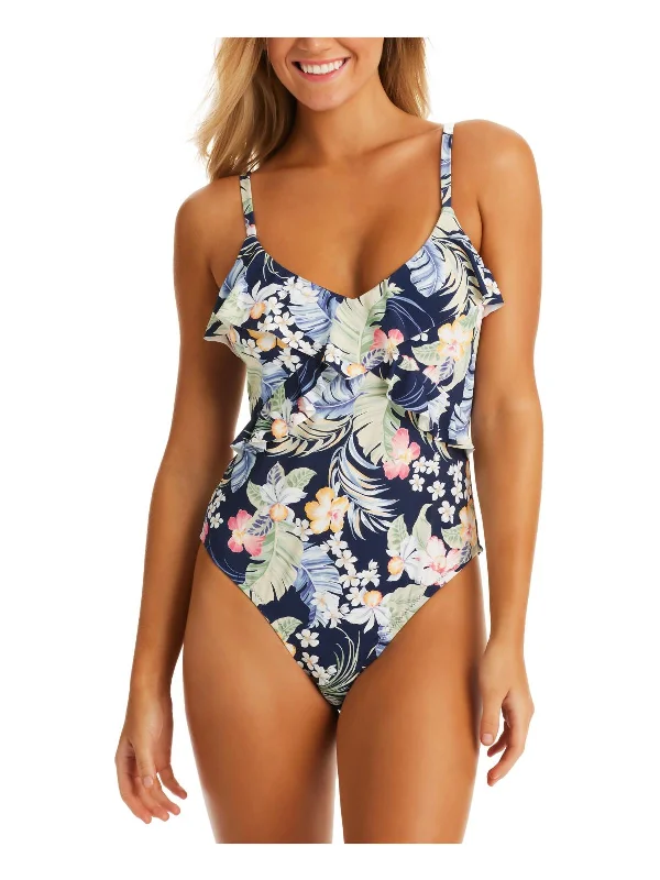 Charming Women's Clothes For Special Events Womens Floral Ruffled One-Piece Swimsuit