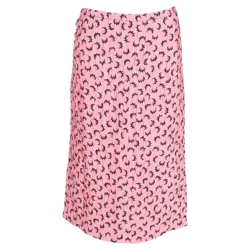 Sustainable Women's Apparel Marni Printed Crumpled Midi Gartered Skirt with Slit in Pink Polyester