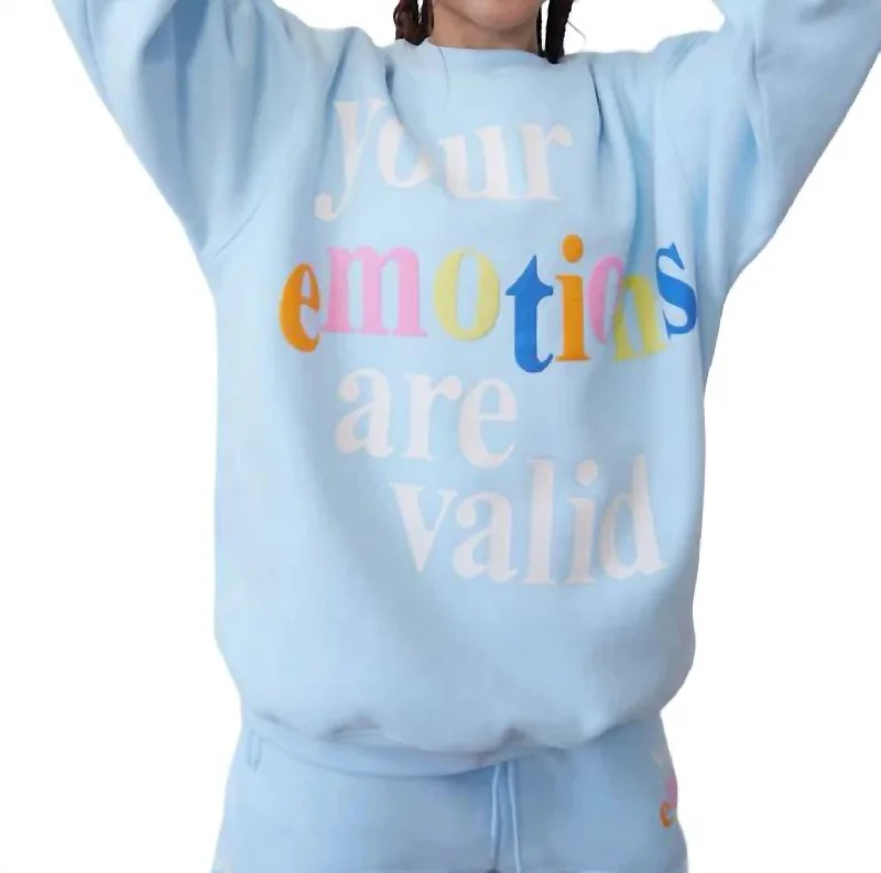 Woman Clothing Your Emotions Are Valid Crewneck Shirt In Sky Blue