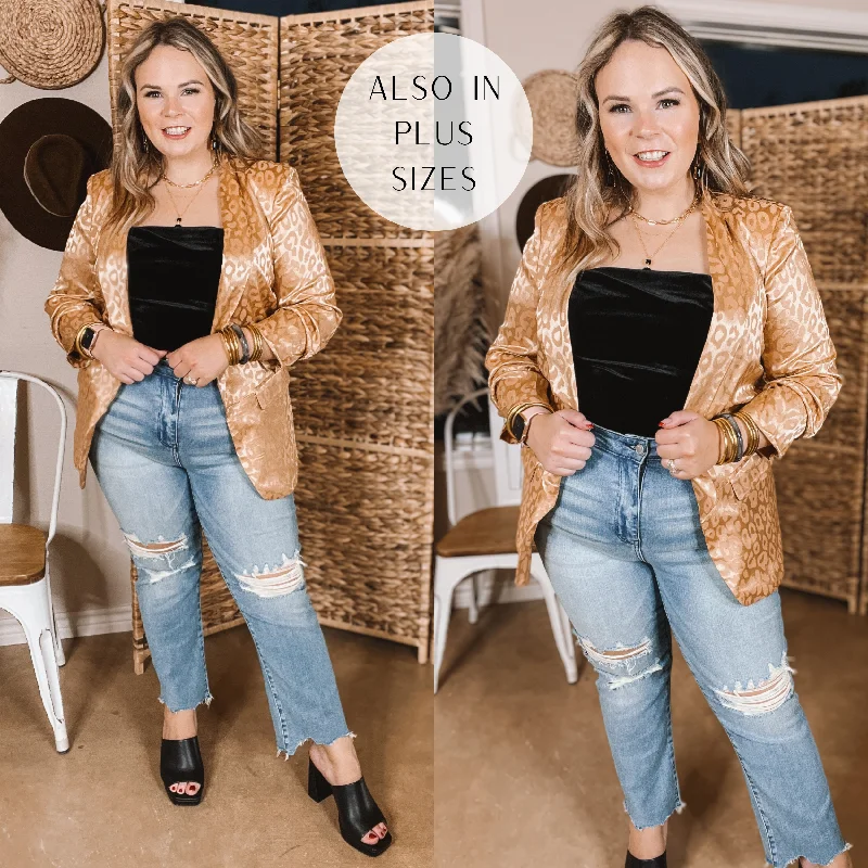 Women's Clothing for Every Season and Trend Lasting Impression Leopard Print Blazer with Ruched 3/4 Sleeves in Copper