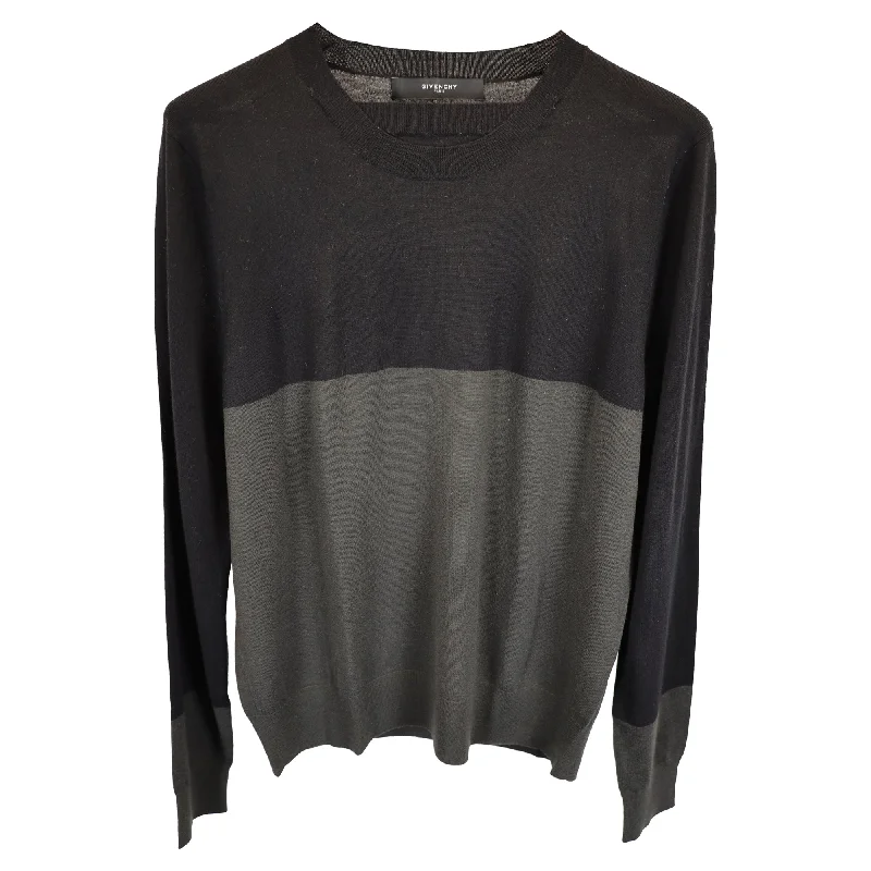 Women's High-Fashion Garments Givenchy Two-Toned Crewneck Sweater in Black and Grey Wool