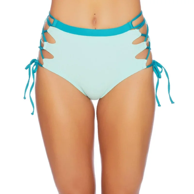 Women's Comfy Loungewear Outfit Color Blocked High Waist Bikini Bottom In Aqua