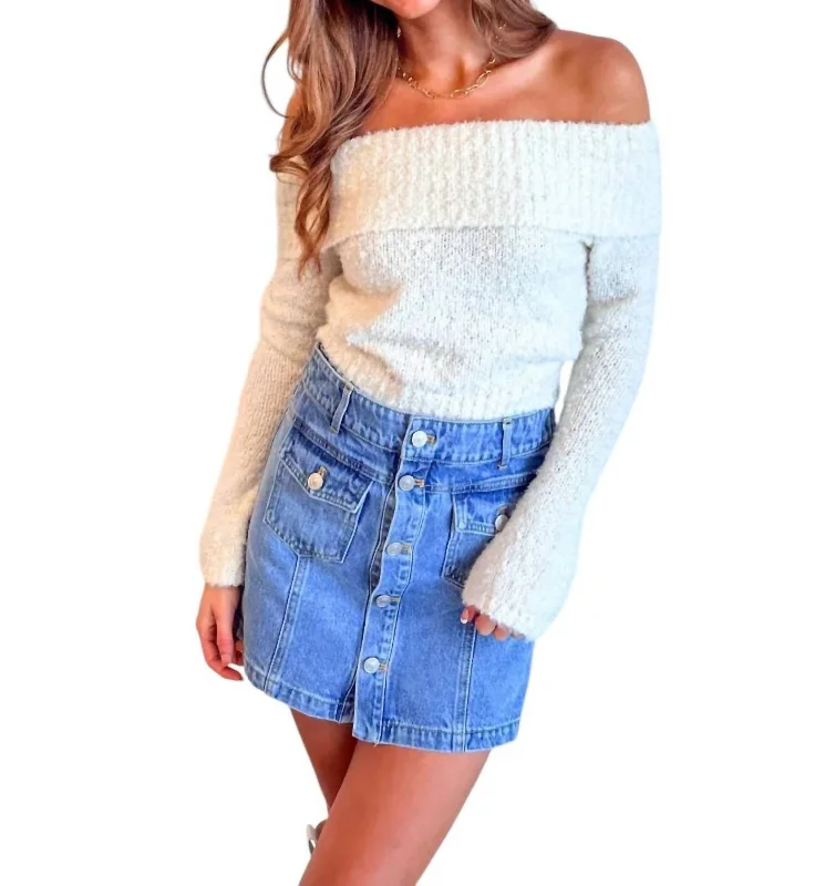 Unique Women's Fashion Pieces Bliss Off Shoulder Sweater In White