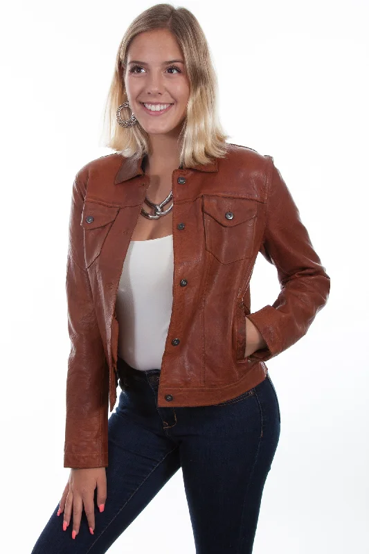 Women's Seasonal Attire Scully Womens Cognac Leather Jean Jacket