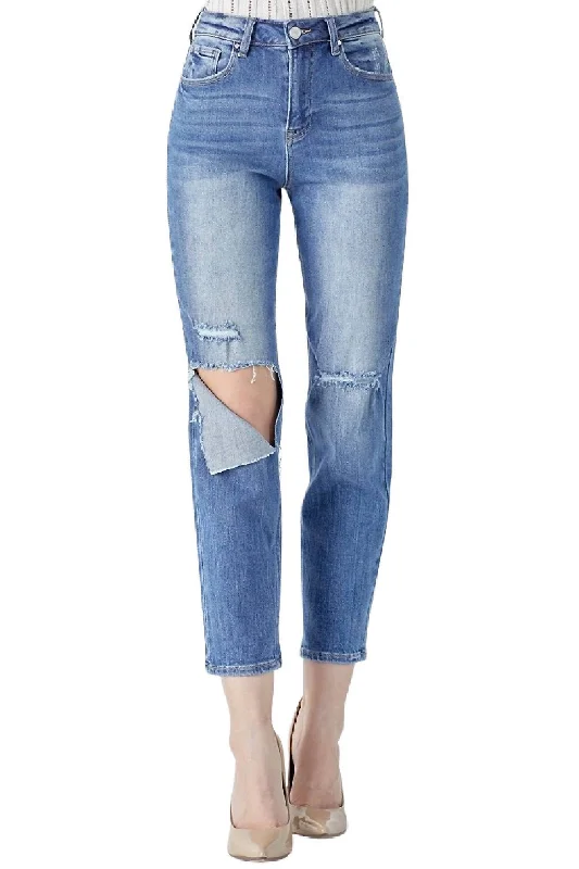 Women's Comfortable Apparel Relaxed Fit High Waist Jean In Blue