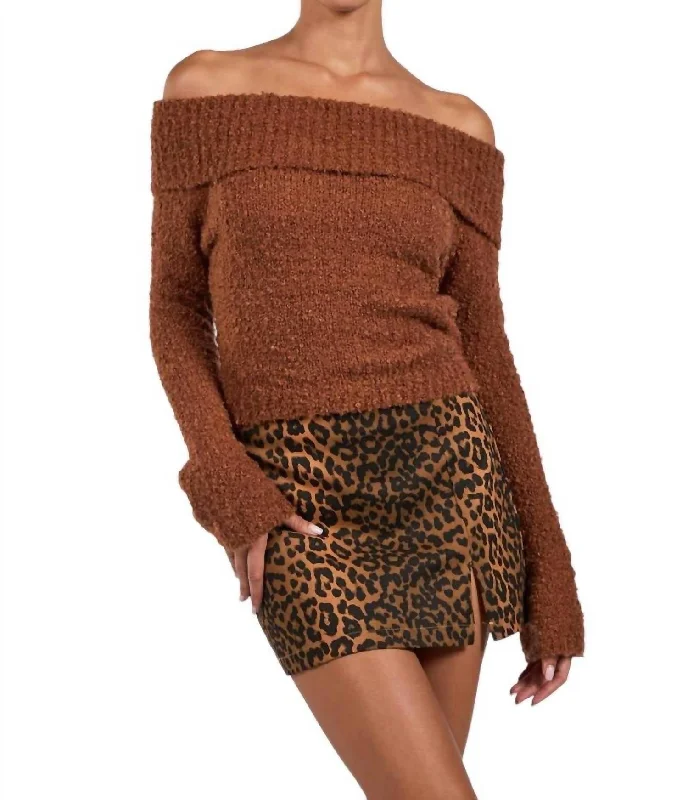 Women's Evening Wear Bliss Off Shoulder Sweater In Brown