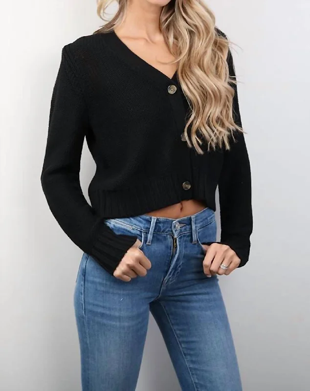 Comfortable Casual Women's Clothing Fran Crop Sweater Cardigan In Black