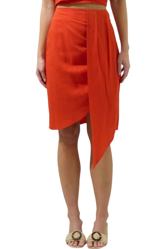 Woman Clothing Wrap Drape Skirt In Red Orange