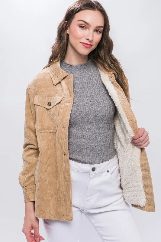 Trendy Outfits For Ladies Corduroy Sherpa Jacket - Beige