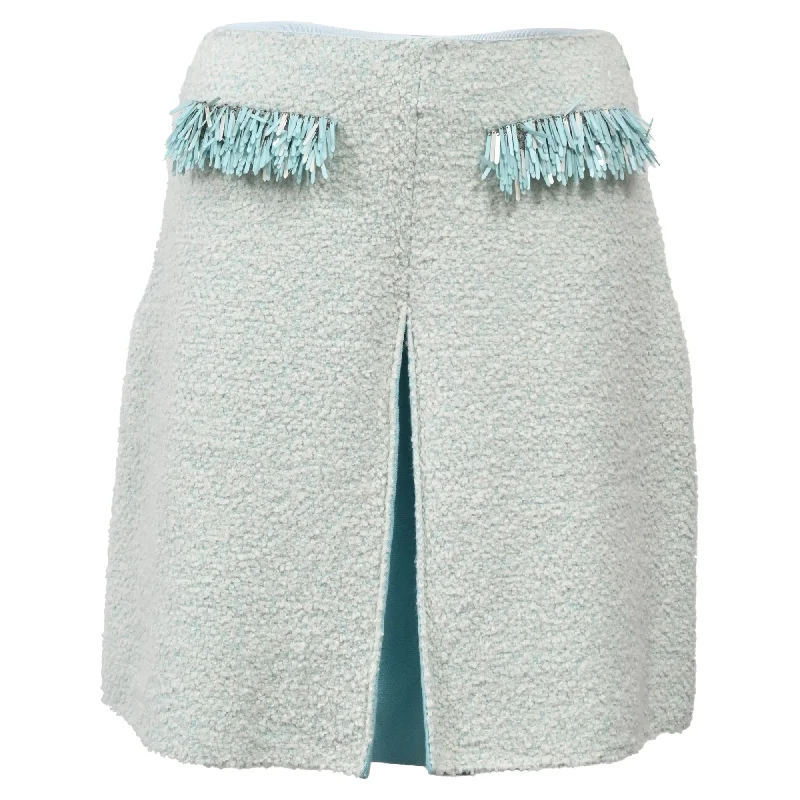 Women's Seasonal Clothes Lanvin Fringed Mini Skirt in Light Blue Cotton