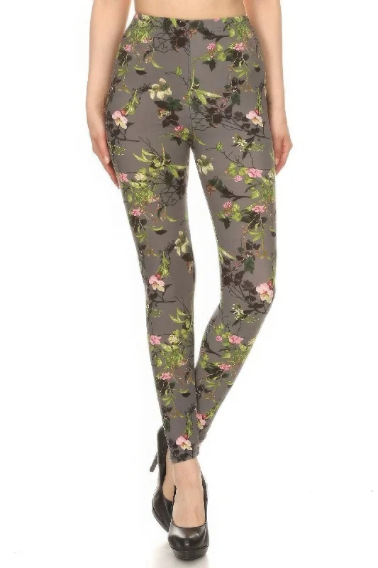 Clothes Of Woman Floral Printed High Waisted Leggings With An Elastic Waist