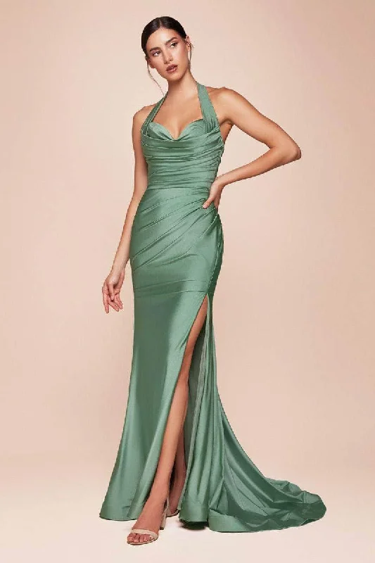 Unique Women's Fashion Pieces Cinderella Divine CD796 -Ruched Sleeveless Prom Gown