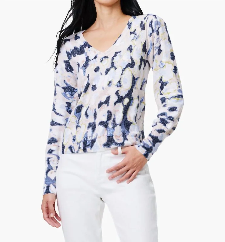 Trendy Athleisure Clothing For Women Rolling Clouds Sweater In Blue Multi