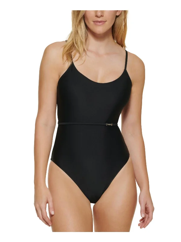 Charming Women's Holiday Apparel Womens Solid Over The Shoulder One-Piece Swimsuit