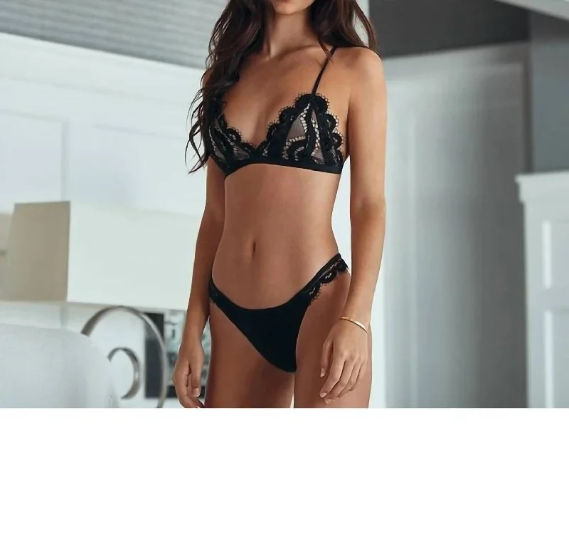 Comfortable Casual Wear Midnight Lace Thong In Black